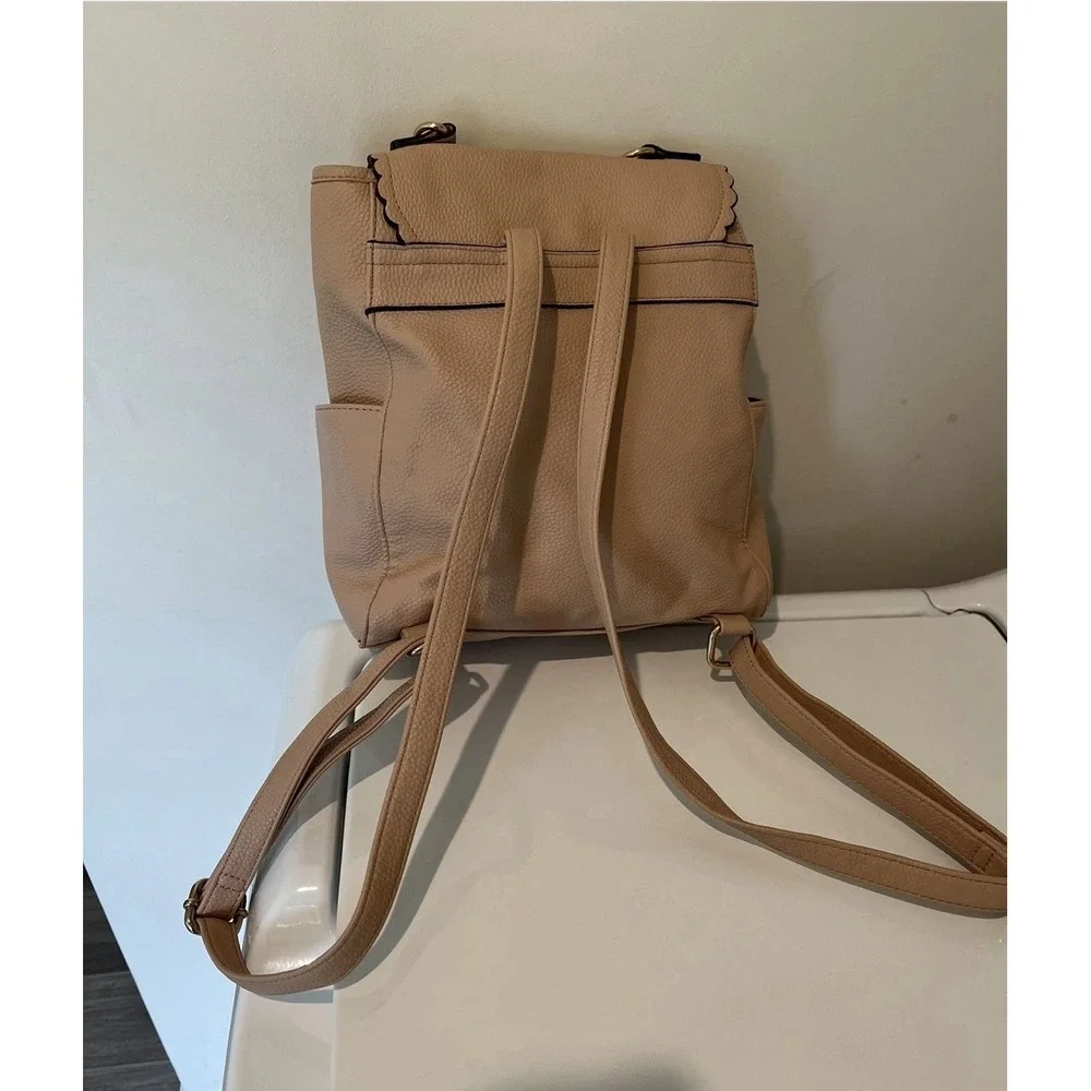 Nanette Lepore Blush Pink Scalloped Vegan Leather Backpack Gold Chain‎ Accent